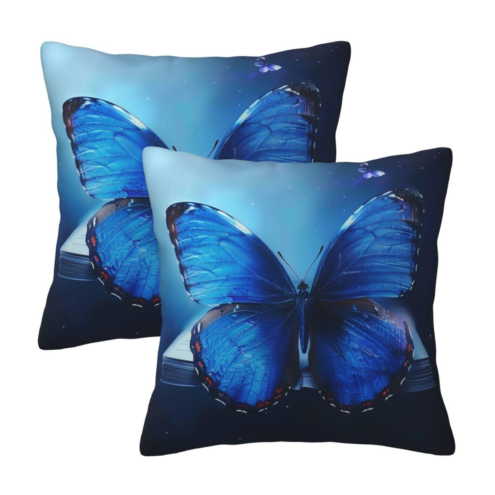 kkvhhyuo blue butterfly Print Pillow Covers Set of 2, Square Decorative Cushion Covers with Hidden Zipper, Throw Pillow Cases for Living Room Sofa Bed Chair, 45x45 cm