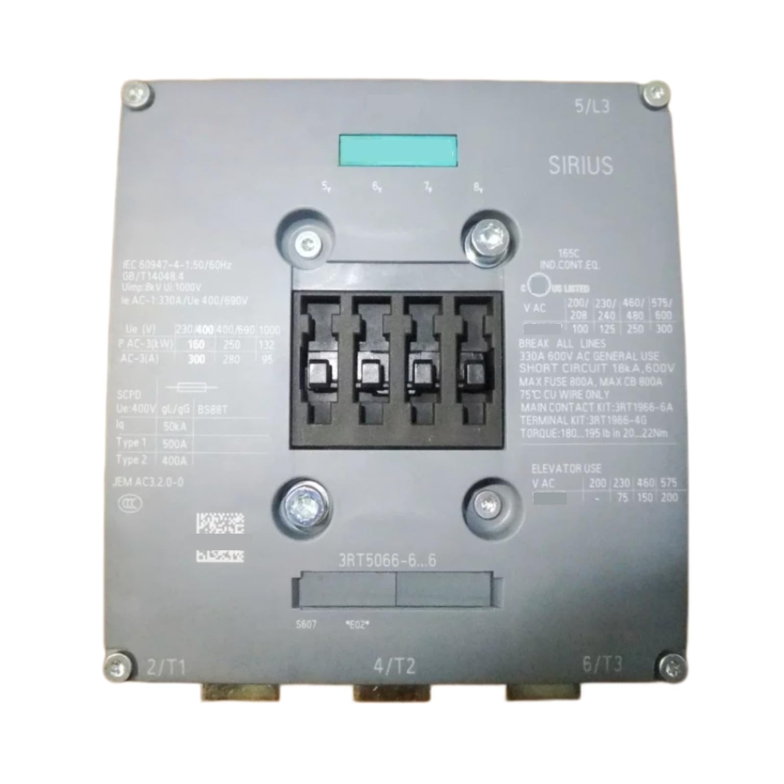 JHSLJCQS Contactors 3RT5066-6AV36, 300A 380V DIN Rail Mount Contactor
