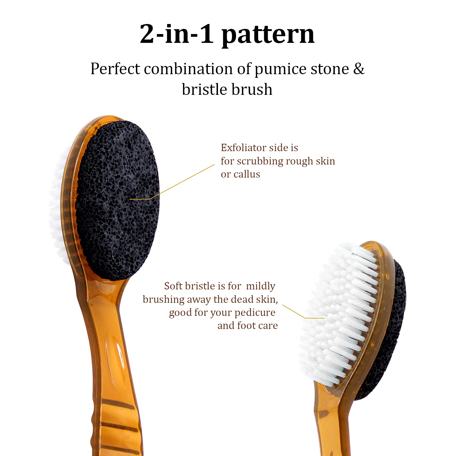 Pumice Stone for Feet & Foot Brush with Handle 2-in-1 Pedicure Scrubber for Shower - Double-Sided Pumice Foot File with Brush for Callus, Cracked Heels, Dead, and Dry Skin Removal : Beauty & Personal Care