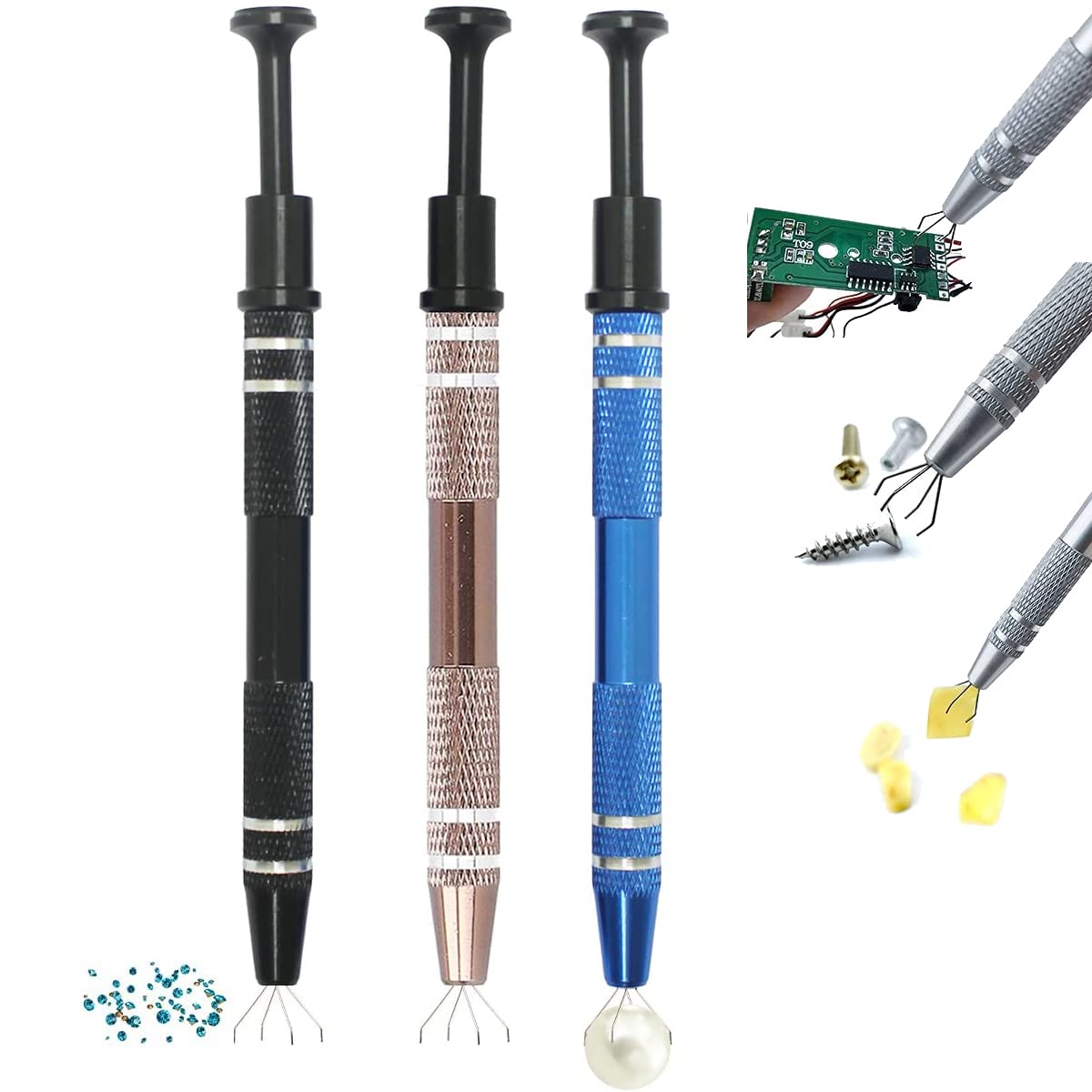 3 Pieces Electronic Component Catcher Jewelery Tweezers Professional Metal Sturdy Durable Jewelry Pliers 4-Claw Pick up Tool for Welding Soldering Jewellery Making