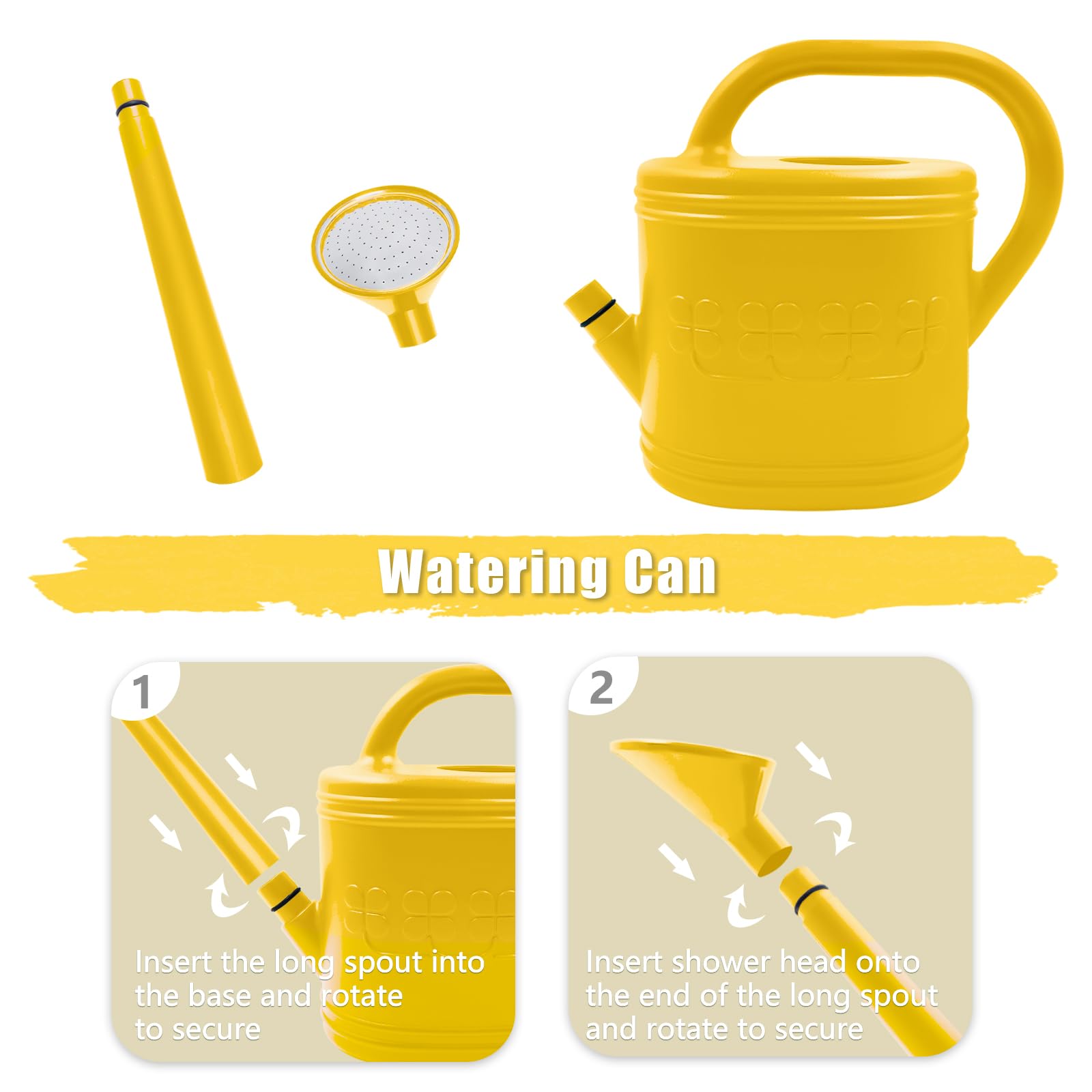 Arrosoir pour plantes d'intérieur et d'extérieur, arrosoir avec pommeau de douche en acier inoxydable, arrosoir en plastique de 3,8 l pour jardin, fleurs, légumes, serre
