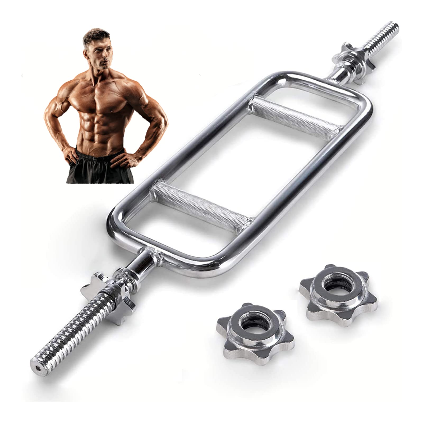 tonchean 34" Triceps Bar Solid Hammer Curl Barbell with Spring Collars Barbell Training Weight Bar for Squats Deadlifts Shrugs Building UP a Good Physique 330LBS