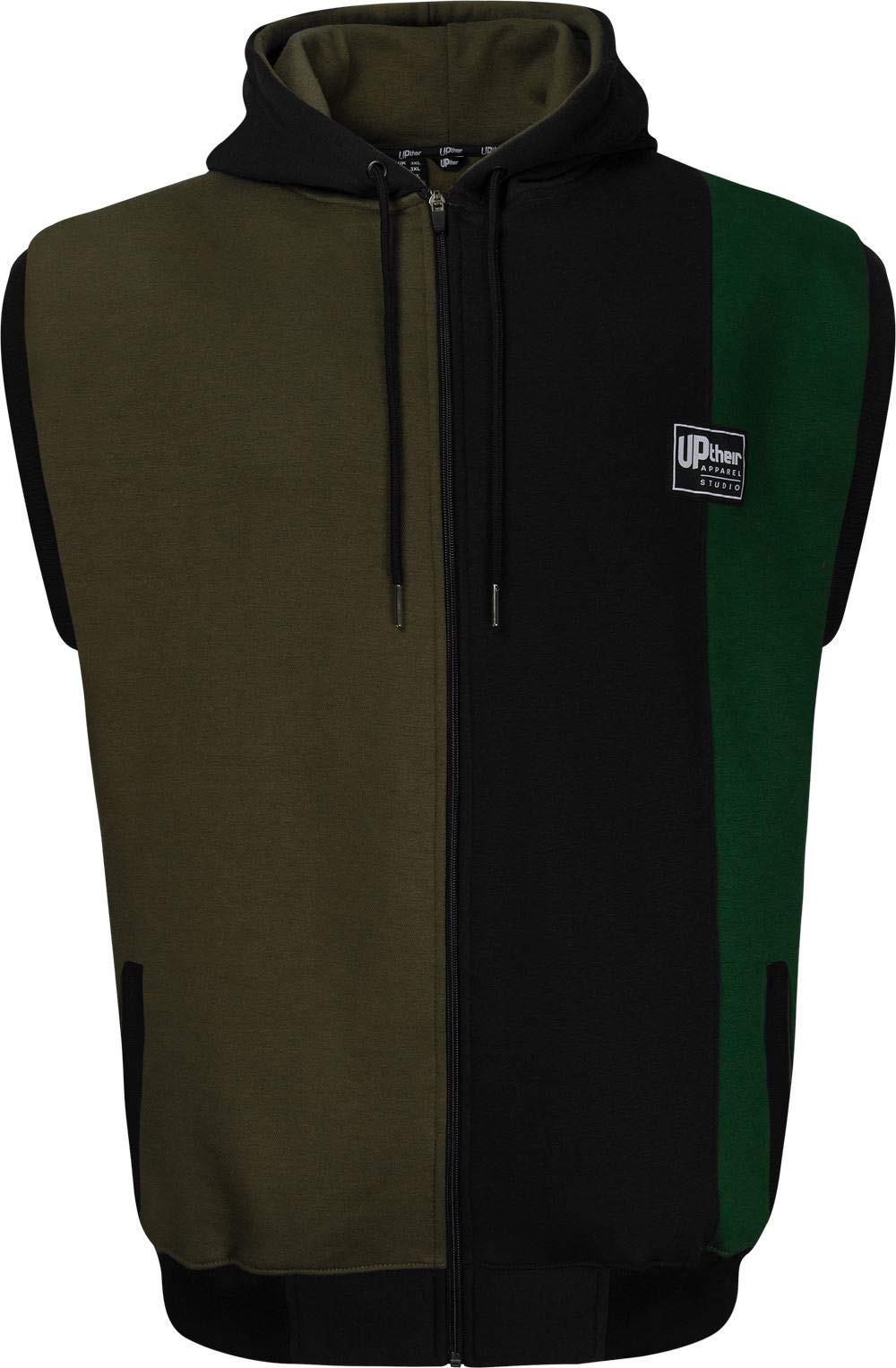 Uptheir Men's Fox Zip Through Hooded Gilet - Olive Black (UK, Alpha, L, Regular, Regular)