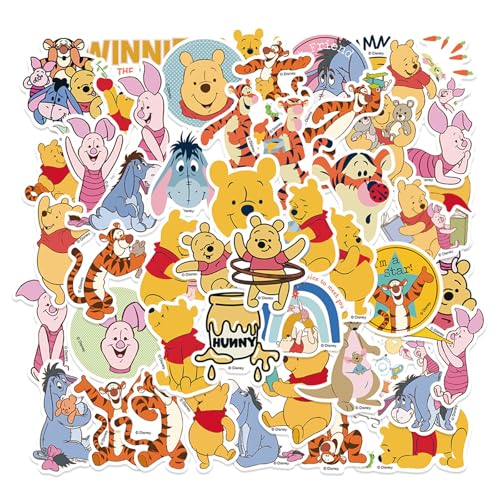 50pcs Pooh Bear Stickers for Girl Water Bottle Cute Cartoon Waterproof Vinyl Decal for Teen Adult Kids Phone Computer Notebook Laptop Travel Case Guitar Skateboard Scrapbook