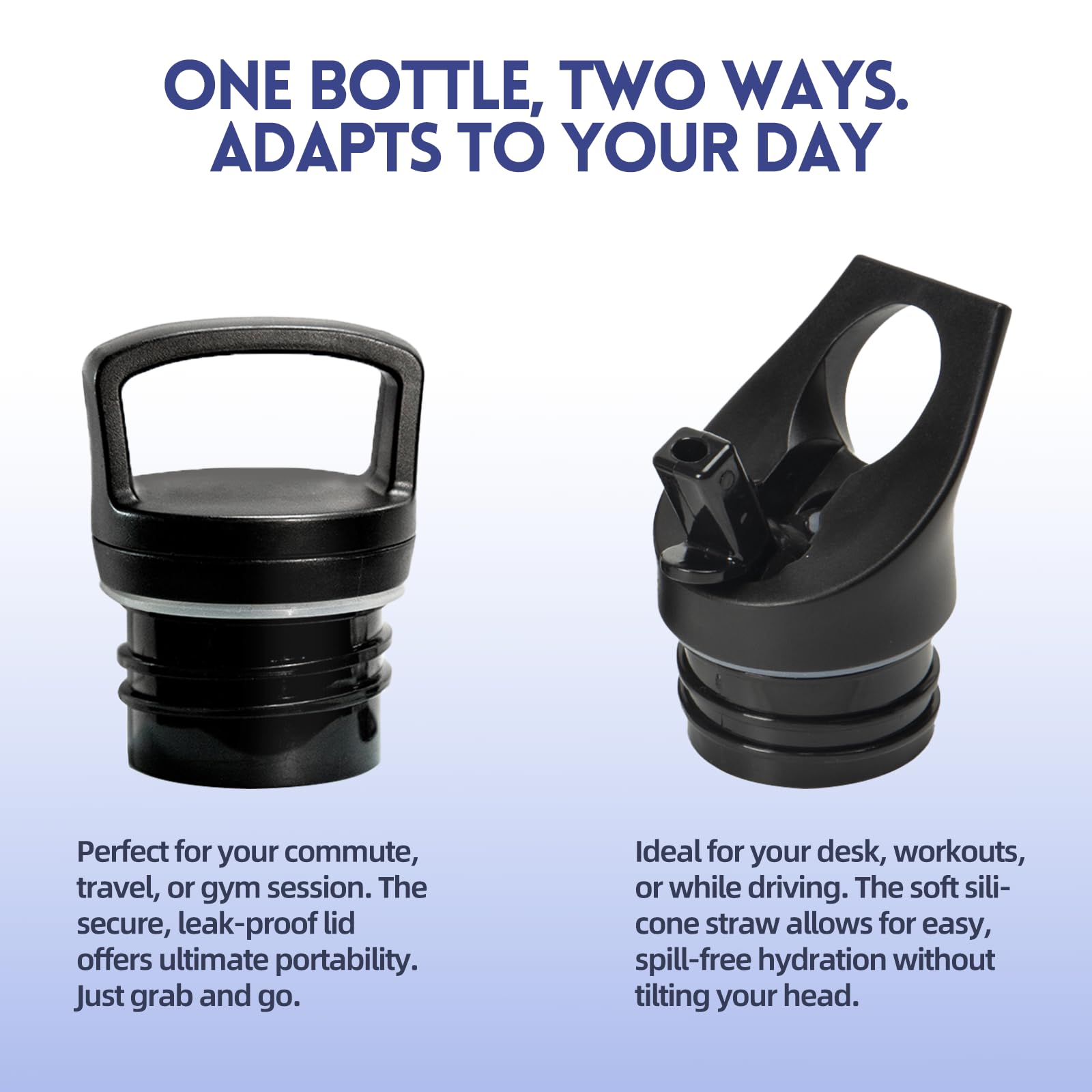 Motswedi Borraccia Termica, 750ml Con 2 Tappi, Borraccia con Cannuccia, Doppia Parete, Bottiglia Termica, A Prova di Perdite, Bottiglia acqua Per Scuola, Campeggio, Palestra, Sport, Blu Reale