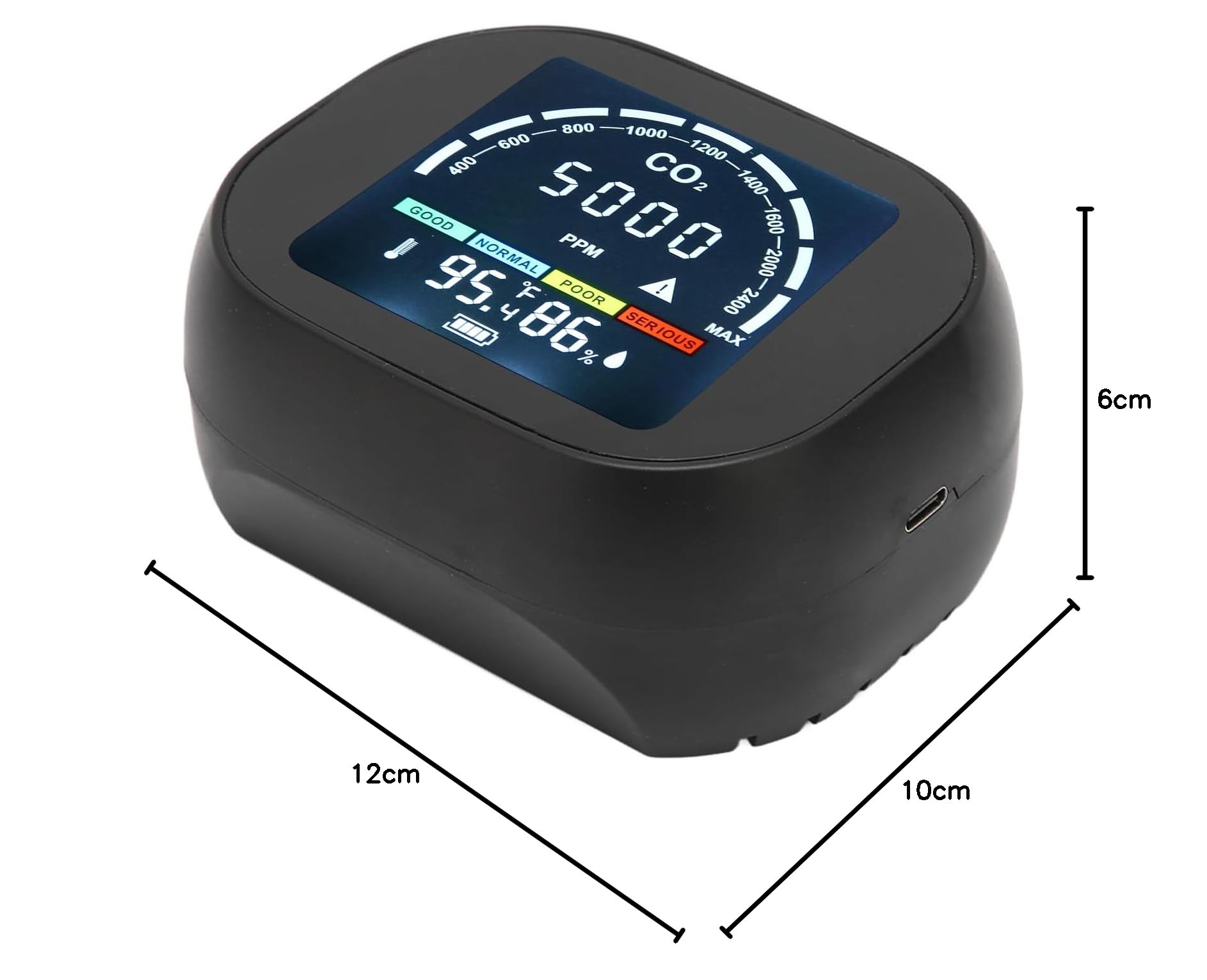 Medidor infrarrojo de CO2 Detector de dióxido de Carbono de Alta precisión Termómetro Higrómetro con función de Alarma Pantalla Grande y Clara para el hogar Oficina Monitoreo de