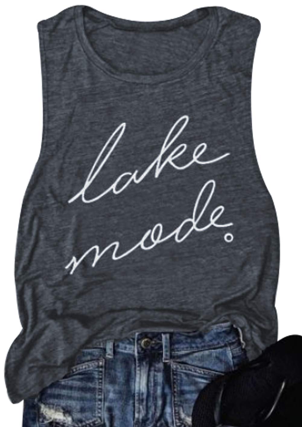 FAYALEQ Lake Mode Tank Tops Women Lake Life Summer Vacation Funny Vest Tees Camping Casual Tanks Tops T-Shirt