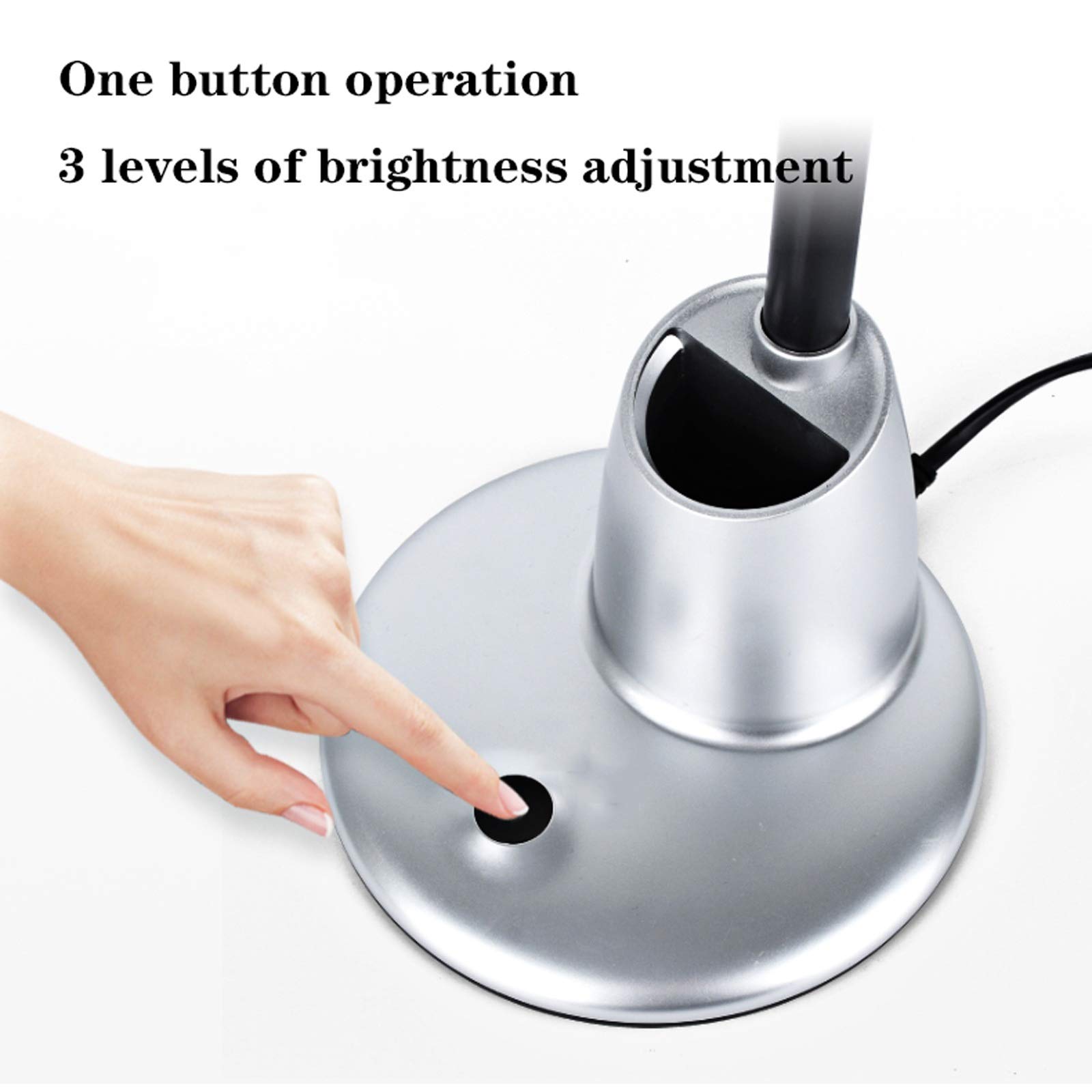Lámpara Escritorio LED Lámpara de escritorio LED con 3 niveles de brillo de nivel 9W Enchufe luces de lectura, lámpara de escritorio anticuada para lectura, estudio y oficina (gris / plata) Flexo de E
