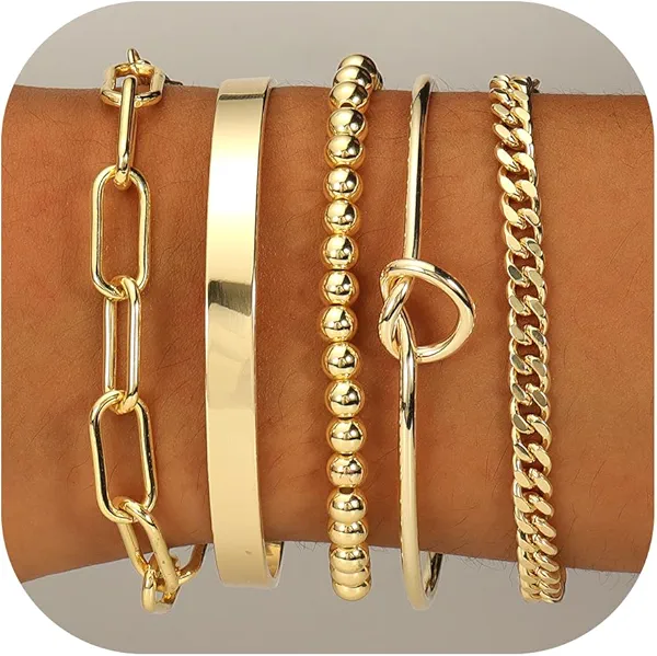 AOZEL Gold Plated Bracelets for Women Stack,Bangle Cuff Bracelet Set Non Tarnish Jewelry for Women Trendy
