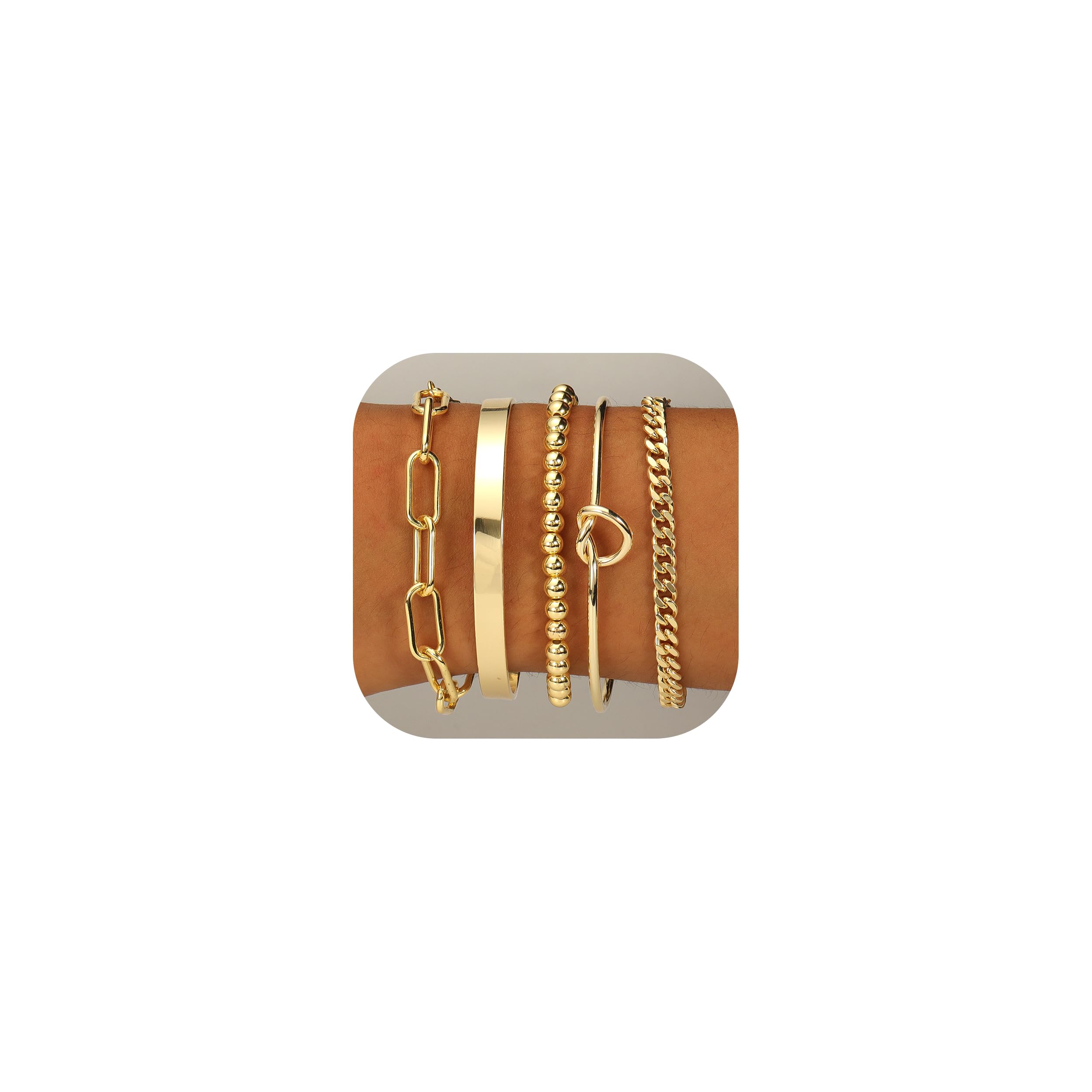 AOZELGold Plated Bracelets for Women Stack,Bangle Cuff Bracelet Set Non Tarnish Jewelry for Women Trendy