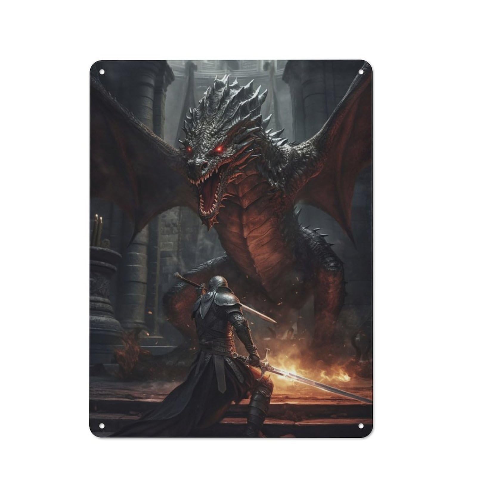 Junmoney Dragon Dungeon Boss Retro Metal Plaque 40X30cm For Bar Or Restaurant, Suited To Restaurant Interior Fans