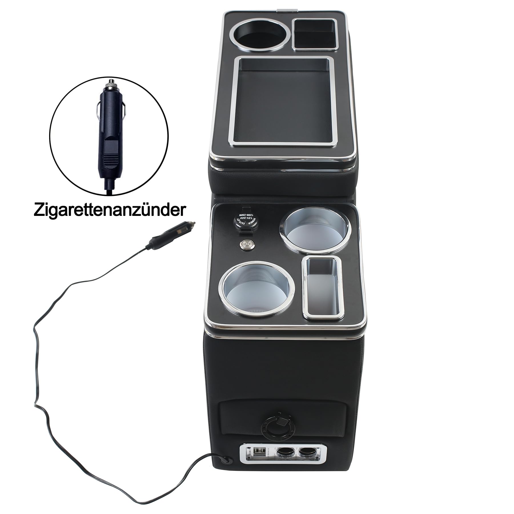 Konsola środkowa z półkami, schowek, błyszcząca skóra, konsola środkowa, akcesoria z lampkami USB LED, do zapalniczki samochodowej, uchwyt na napoje, uchwyt na telefon, kompatybilny z VW T4,