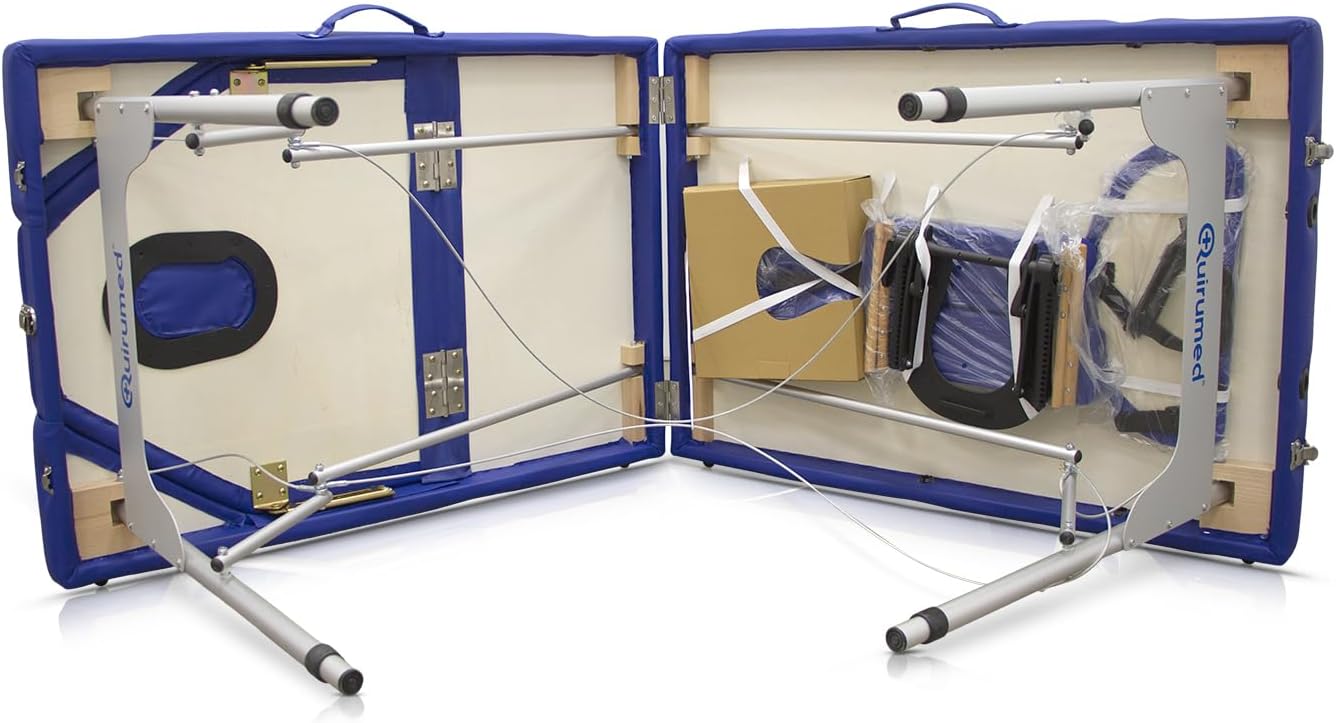 અંદર view of the folded massage table showing internal structure and accessories storage