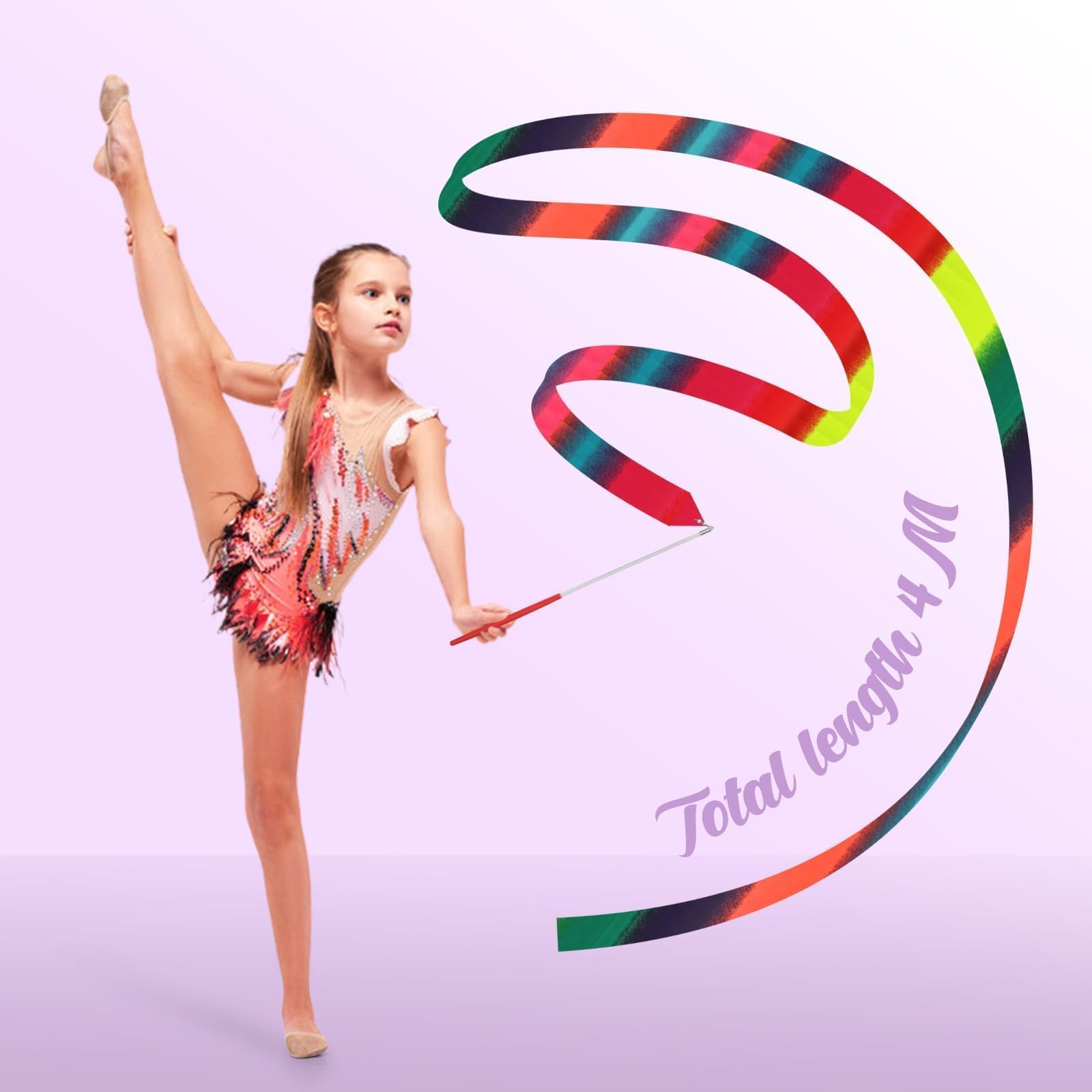 2 Piezas Cintas de Baile, 4M Cintas de Danza Cinta de Gimnasia Cinta Gimnasia Rítmica Niña Cintas de Ballet para Gimnasia de Baile Artístico Ballet Espectáculos de Carnaval de Circo Bastón - 5