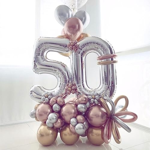 Vista 52 de Globos plateados con el número 40, globos de 40 pulgadas, globos de aluminio de Mylar de 40 pulgadas para fiesta de cumpleaños de 40 años, S-número