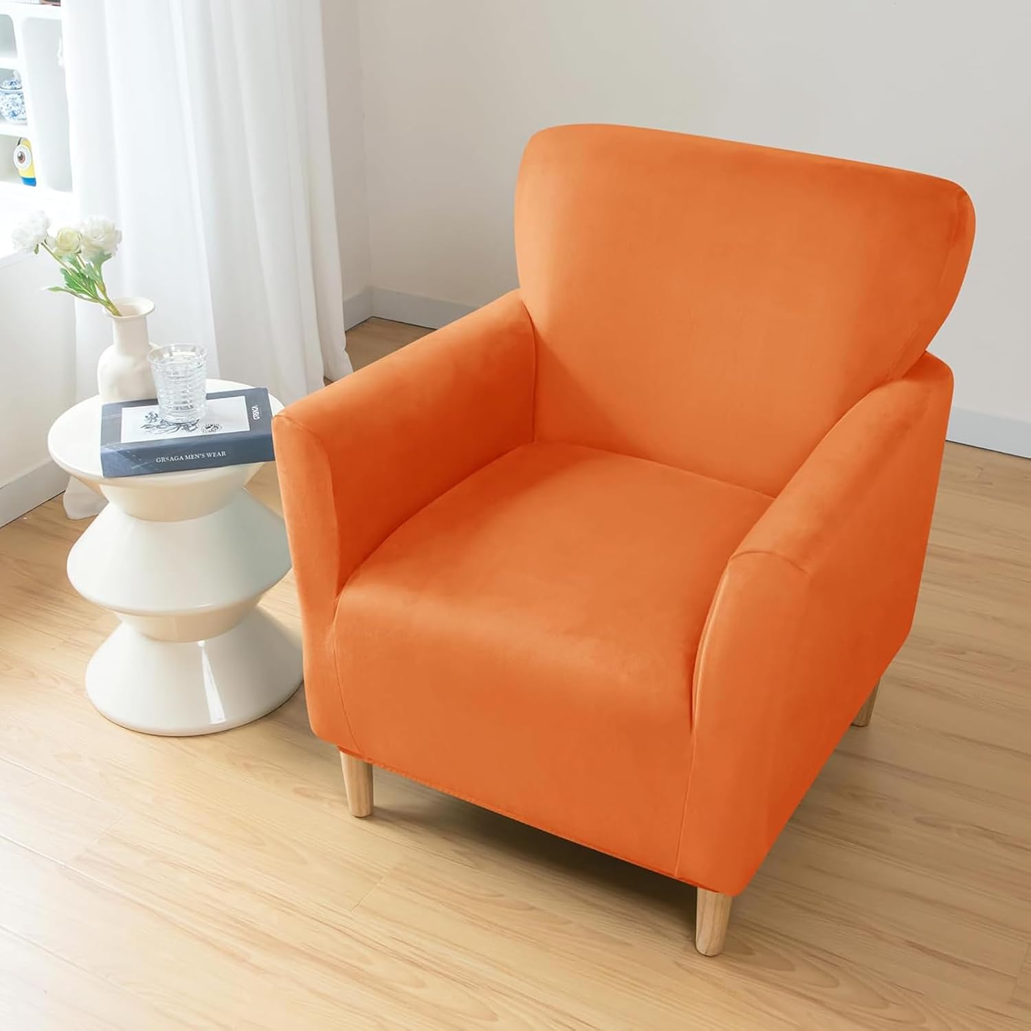 Velvet Banquet Armchair Slipcover, Accent Chair Covers with Arms 1 Piece, Stretch Sofa Cover, for Living Room, Office (Gold)