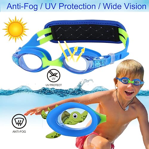 Miniatura 3 de RUIGAO Gafas de natación para niños pequeños de 3 a 8 años, gafas para niños sin tirones de pelo, gafas para niños con correa acolchada