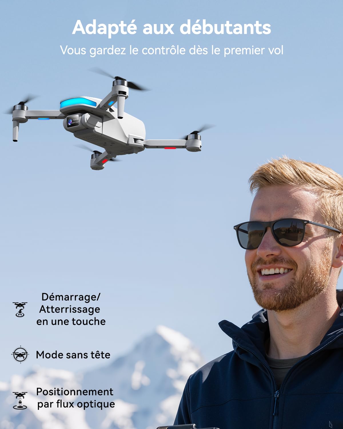 SIMREX Drone avec caméra 4K pour enfants et adultes (gris)