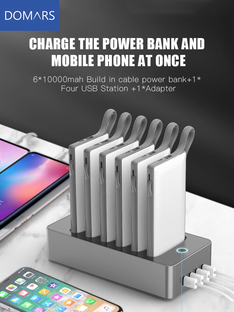 Batería portátil Estación,Power Bank 6 * 10000mAh Baterías Externas de 10000mAh,4 Puertos USB-C de Carga Rápida para Phone Móviles, Ordenadores Portátiles, Auriculares Bluetooth (Rojo)