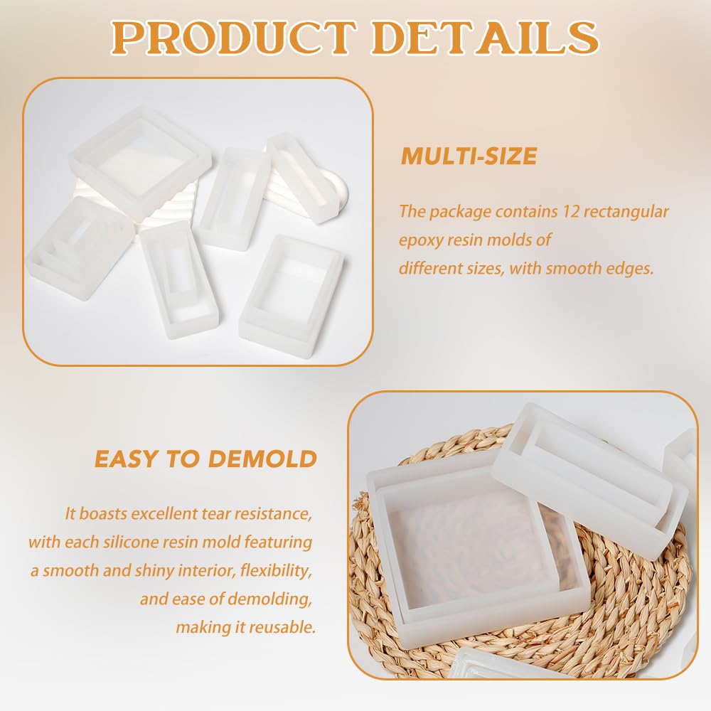 12 Pezzi Stampi Rettangolari in Silicone per Resina Epossidica Cubo Stampi Quadrato per Rosa in Resina Epossidica per Fabbricazione Gioielli Candela e Sapone, Fai Da te Deco