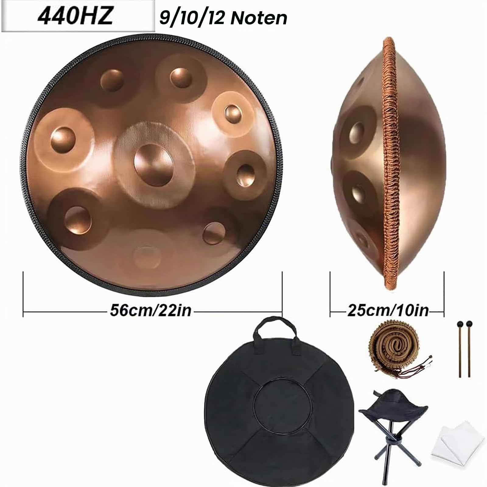 9 Noten 22 Zoll 440 Hz Stahltrommel, Handpan-Trommelinstrument D Kurd-Moll, Anfänger, Meditation, Yoga, Mit Weicher Hand-Pan-Tasche, Für Professionelle Audioproduktion