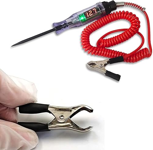 1 bolígrafo de prueba de circuito automotriz, pantalla de luz digital LED DC 3V-24V con cable de resorte retráctil, probador de voltaje