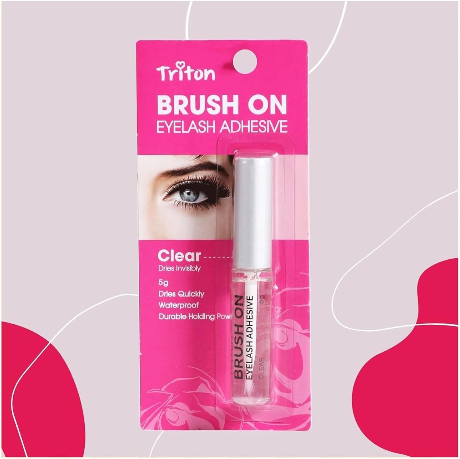 TRITON Korea Waterproof Eyelash Glue Adhesive Quick Dry Durable Strong Hold Non-Toxic PH Balanced fr Attaching False Lashes n Extension, 5 Gram, Clear