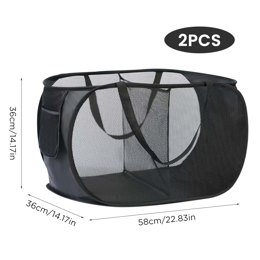 2 Faltbare Wäschekörbe Mit Griff – Platzsparend, 65 Liter, Mesh | Für Schlafzimmer, Reisen & Waschküche