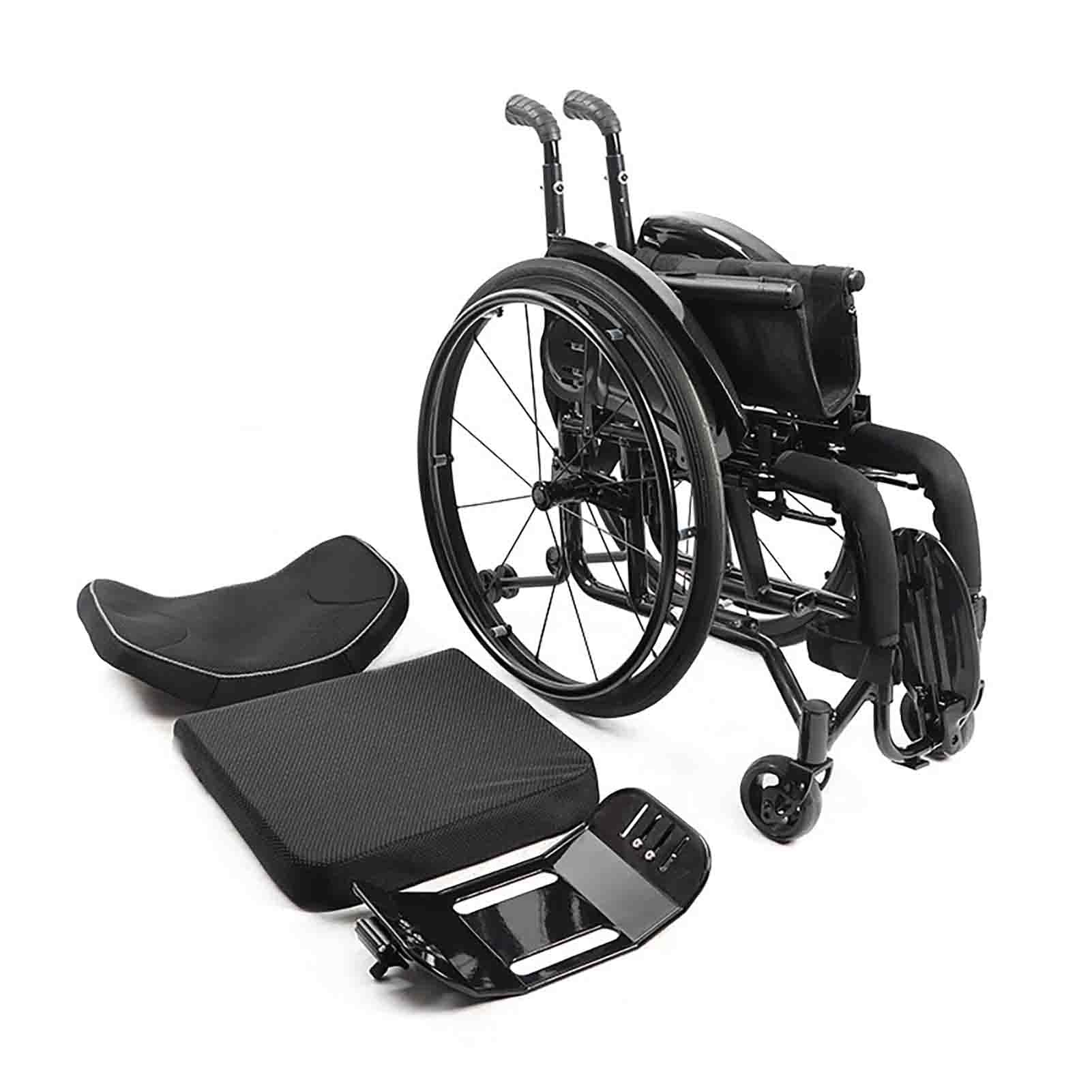 Silla de ruedas ultraligera, silla de ruedas manual autopropulsada negra con ancho de asiento, silla de ruedas deportiva plegable portátil para movilidad