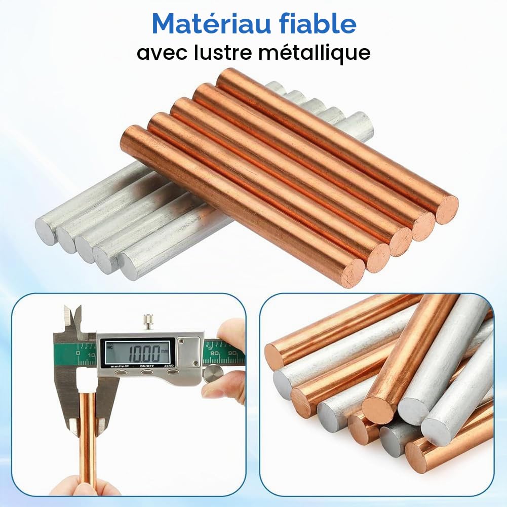Lot de 10 tiges en zinc de cuivre pur, tiges rondes en métal de 100 mm de longueur et 10 mm de diamètre pour galvanoplastie, projets d'artisanat en métal