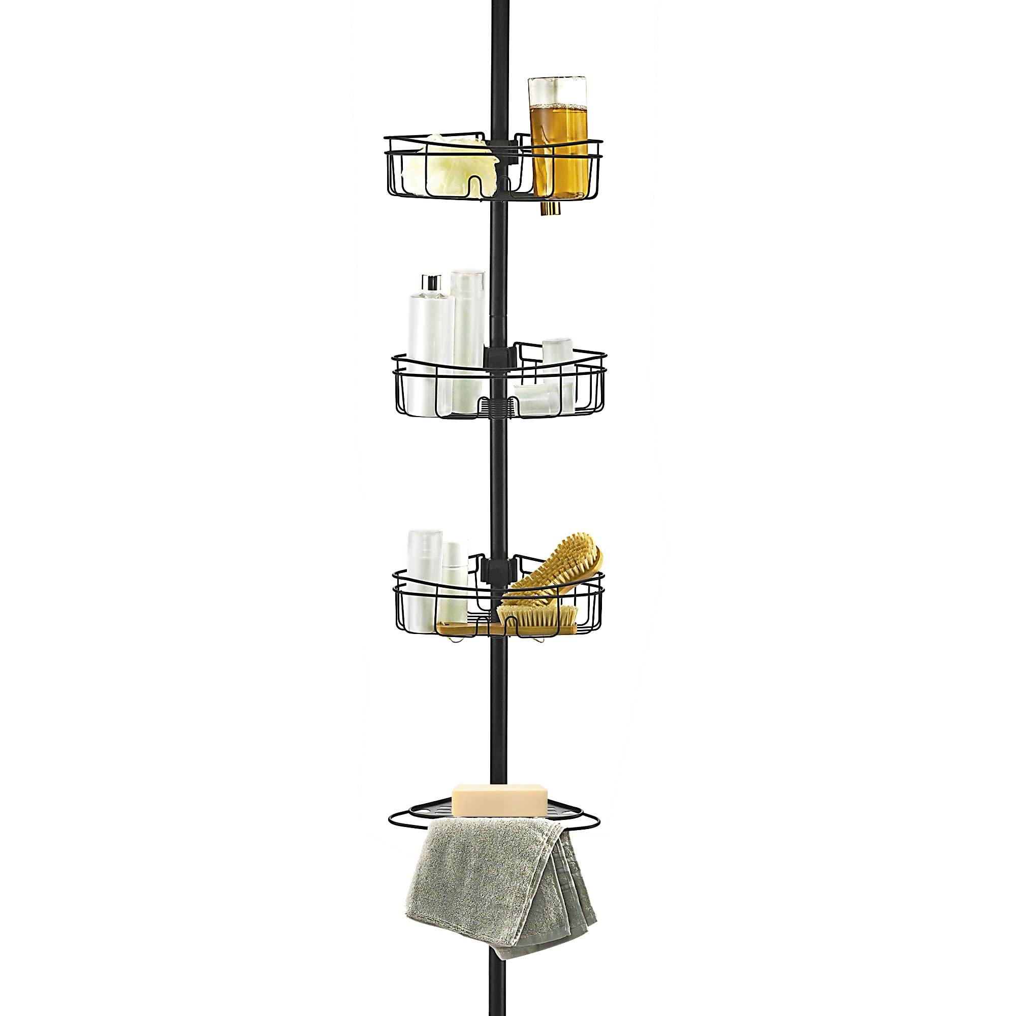 Utopia Alley 4 Tier Steel Tension Pole Shower Caddy with 3 Baskets Soap Tray Shelf Matt Black