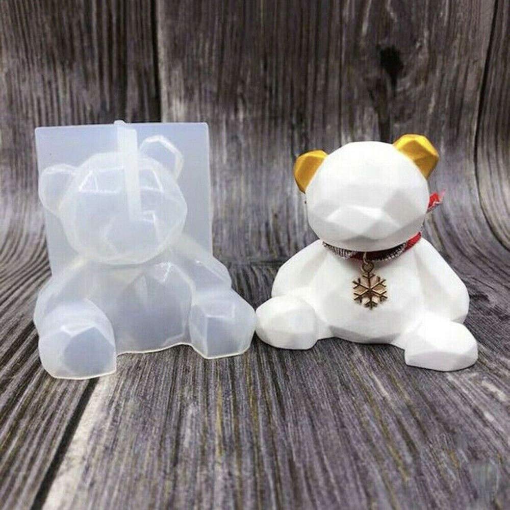 JQS Silicone Mold DIY Mold Three-Dimensional Geometric Bear Shape Mold can be Used Plaster Aromatherapy car Decoration Tool Chocolate Bear cub Mold White