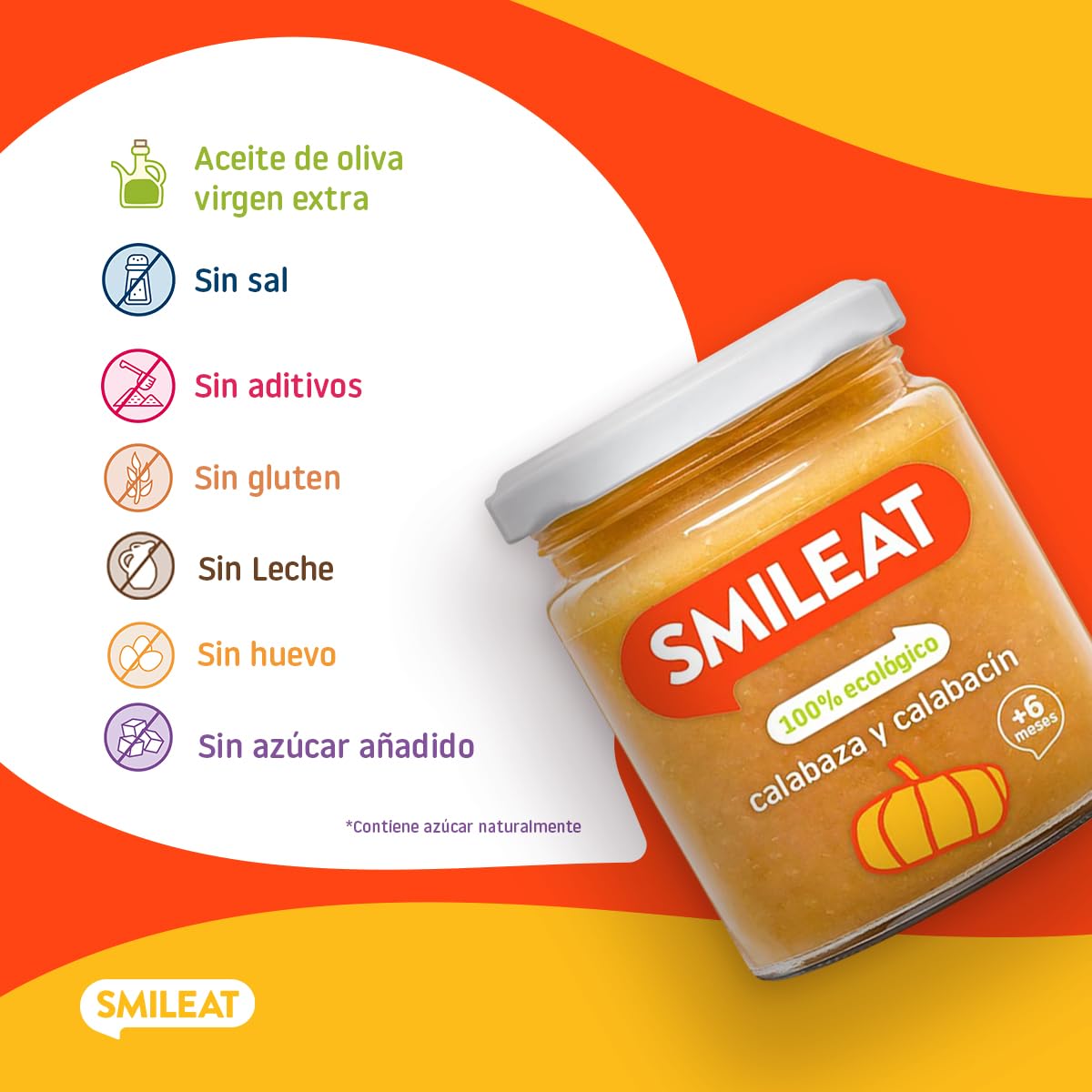 Smileat Tarrito infantil Verduras Calabaza Calabacín 6 Meses Sin Azúcar Sal Añadido 230g