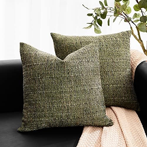 Hocomo Pack of 2 Linen Throw Pillow Covers, Solid Color Burlap Decorative Pillow Covers, Square Rustic Cushion Covers, Home Decor Pillowcase for Sofa Couch Chair Bed, Army Green, 26" x 26"
