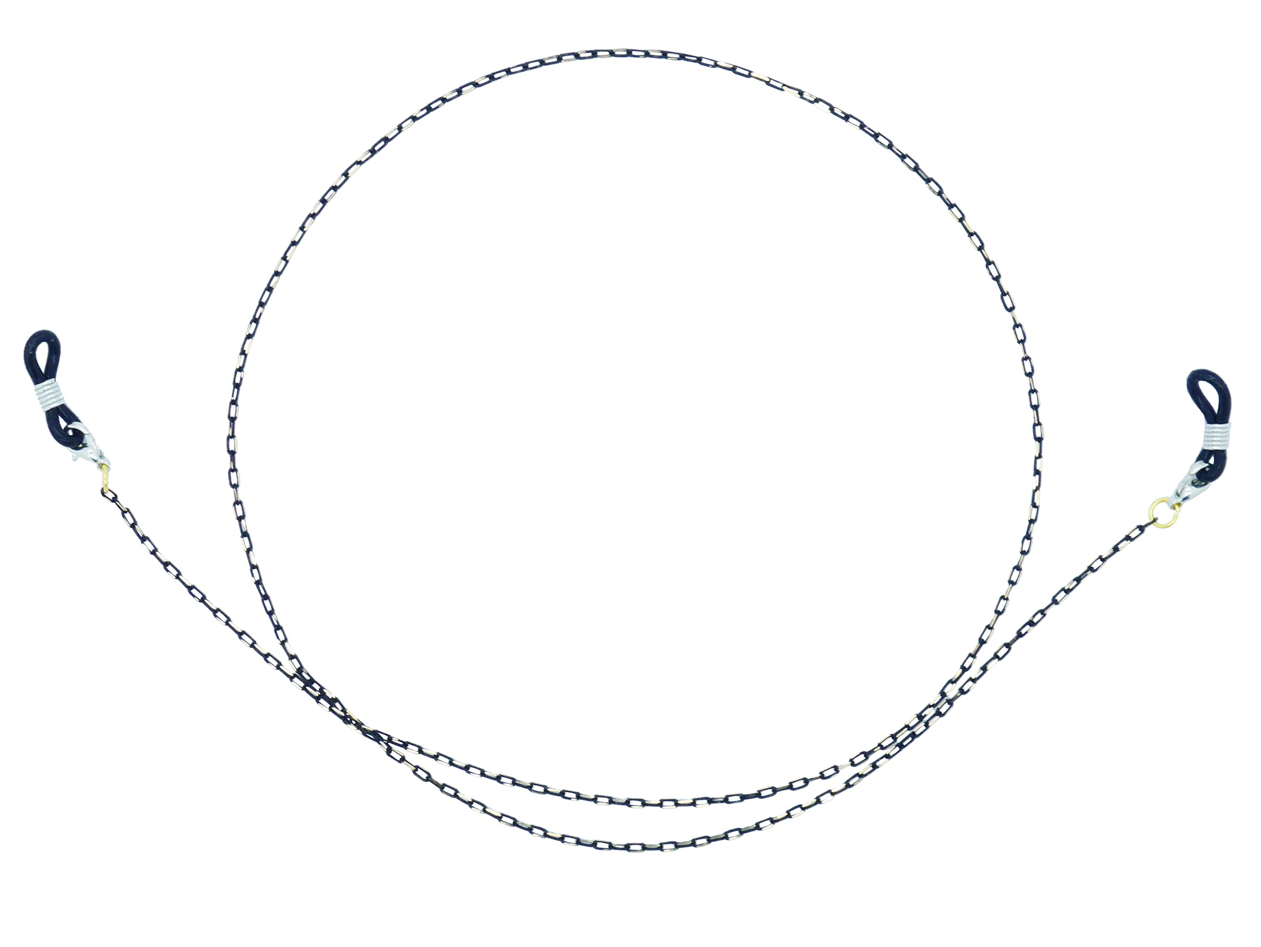 GoOpticians Metal Spectacle Chain With Lobster Claw Replaceable Silicone Hoop/Tensioners + Spare Hoops (Black Gold x 1)
