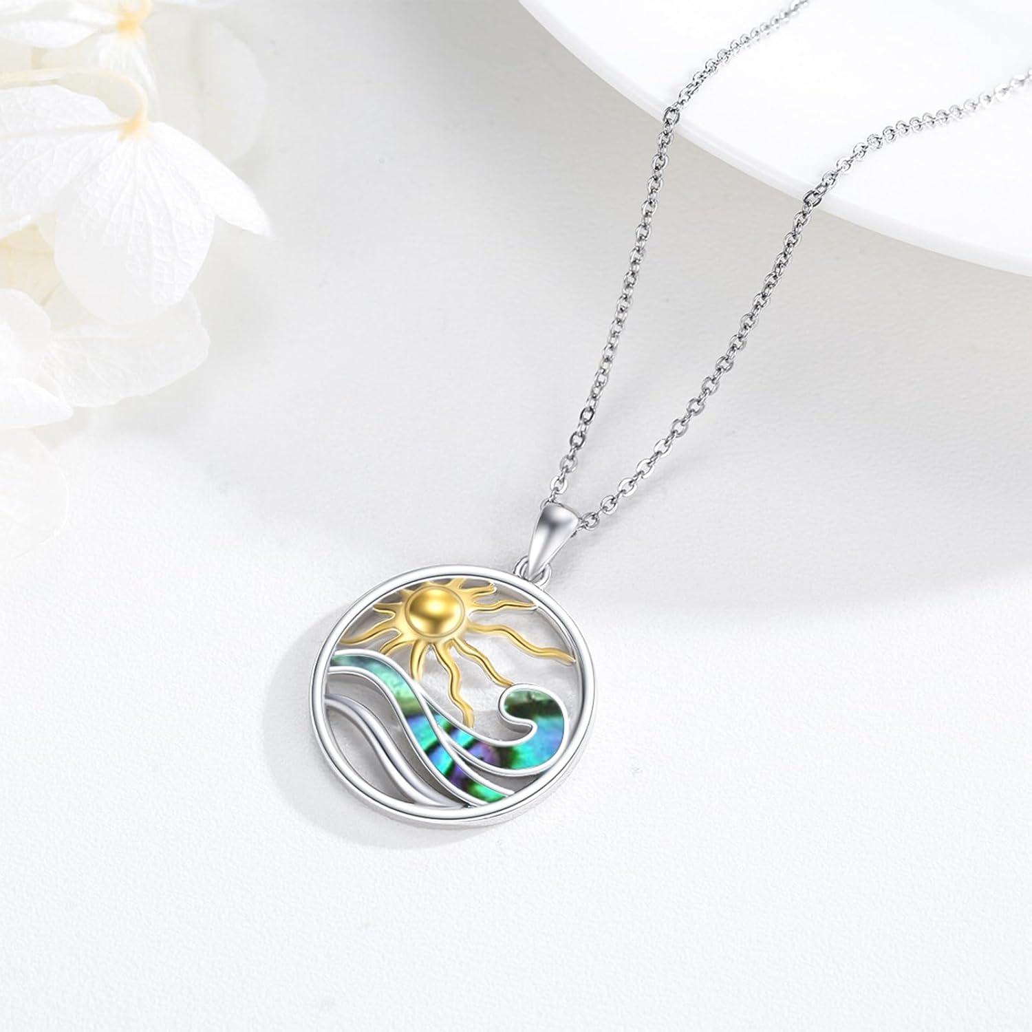 Midir&Etain Ocean Necklace 925 Sterling Silver Blue Opal Necklace Starfish/Flip Flop/Shark Pendant Beach Ocean Jewelry for Women - Image 3