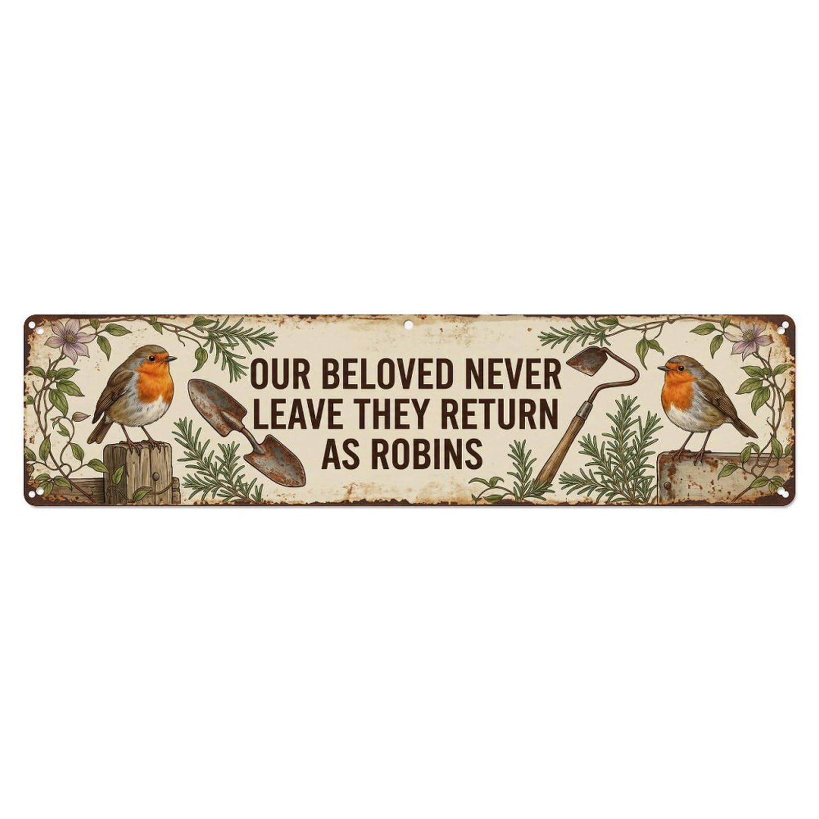 Robin Bird Garden Quote Beloved Metal Tin Skinny Sign Plaque Wall Decor for Cafe, Club Bar, Office, Home Garden Metal Poster 4x16Inch