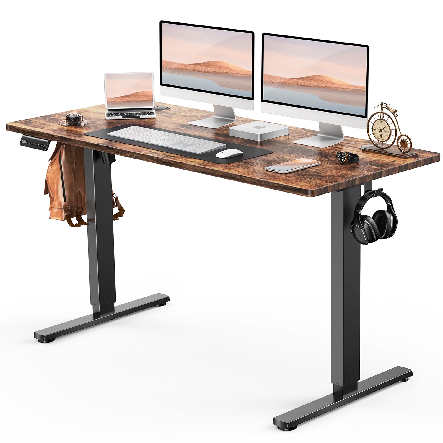 Standing Desk, Stand Up Desk, 55 x 24in Electric Standing Desk Adjustable Height, Sit to Stand Desk Ergonomic Adjustable Desk Standing Table, Modern Computer Desk-Rustic Brown