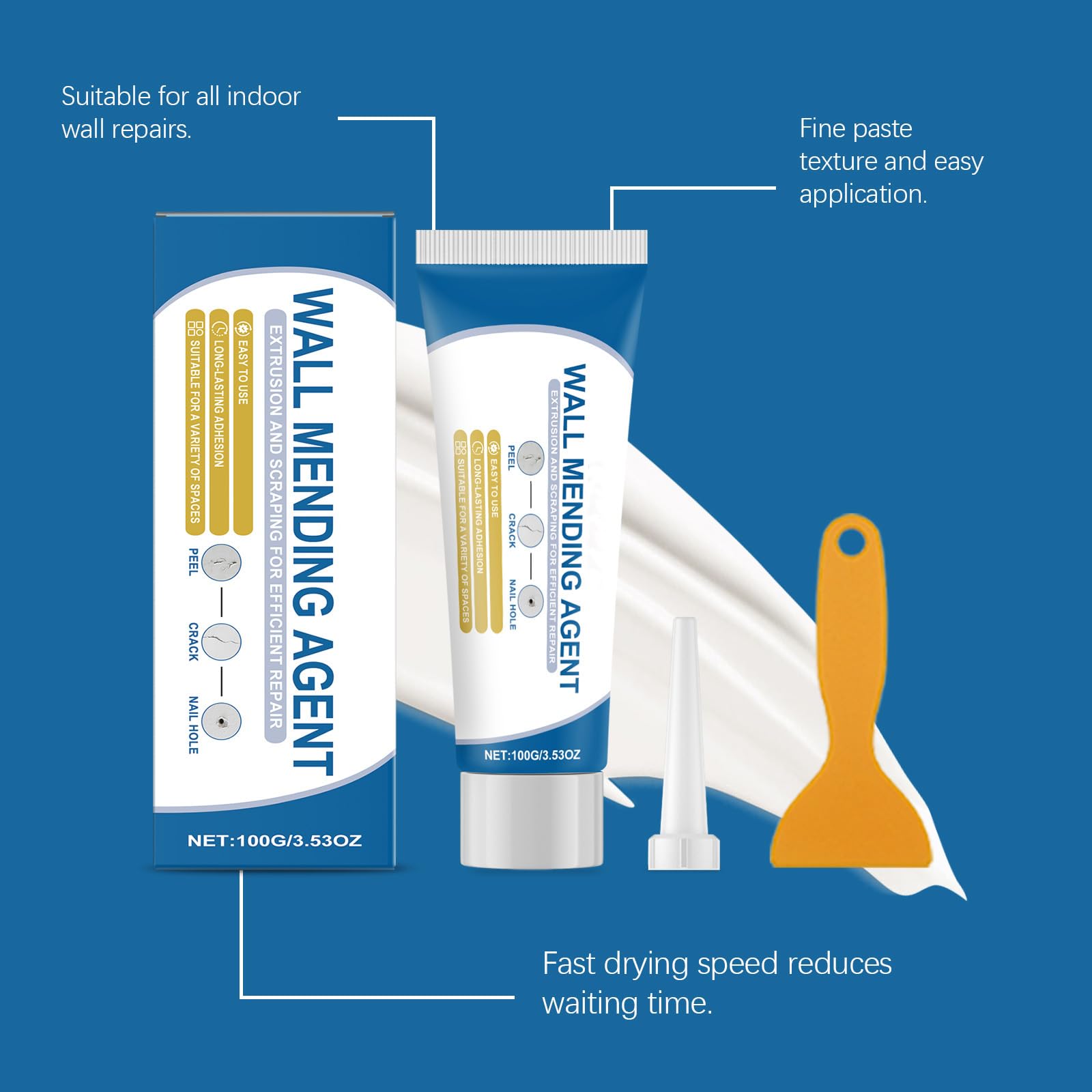 Stucco ad asciugatura rapida per fori di chiodi, crepe, kit fai da te per la riparazione di cartongesso, pasta per stucco murale, miscela di stucc/o leggera. (6pcs)