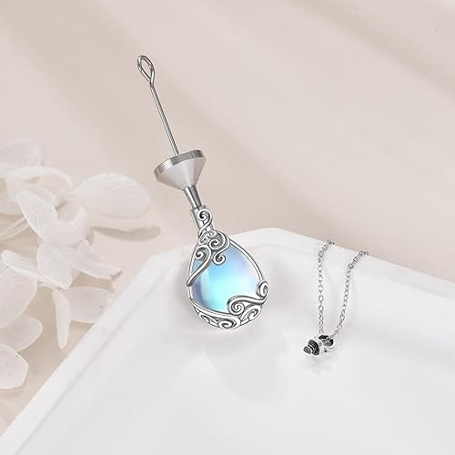 Miniatura 4 de YAFEINI Collar de urna de árbol de la vida para cenizas, plata de ley 925, piedra lunar, árbol de la vida, joyería de cremación para cenizas,