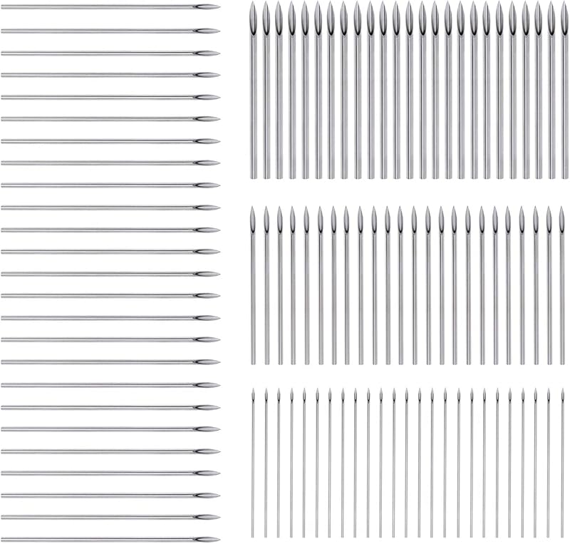 Agulhas ocas para piercing Xiboya textile em aço inoxidável 316L, 4 calibres, 100 unidades
