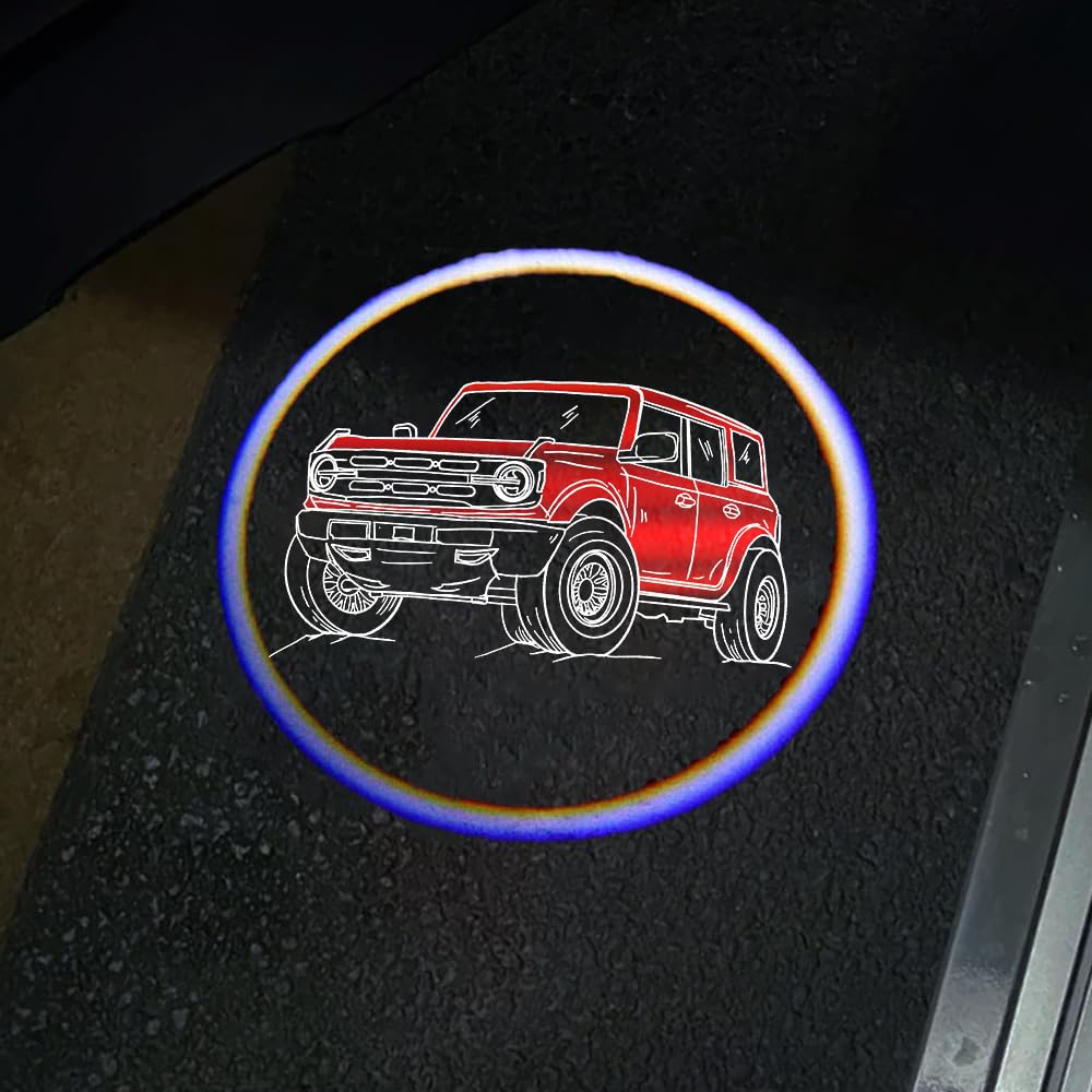 2Packs Car Door Lights Car Door Shadow Lights Projector Welcome Courtesy Lights fit for Ford Bronco Accessories -Red