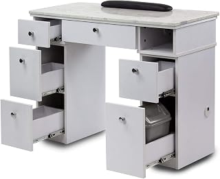 MAYAKOBA Sonoma Manicure Table, Nail Station for Beauty Salon Furniture & Equipment, Marble Top & 1UV Hole, Modern White/Silver