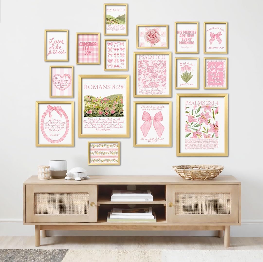 ANERZA 16 PCS Christian Coquette Wall Art Decor, Pink Bow Bible Verses Gallery Wall Prints for Bedroom Nursery, Jesus Posters for Living Room Aesthetic, Scripture Preppy Dorm Collage Kit for Girls Kids image 5
