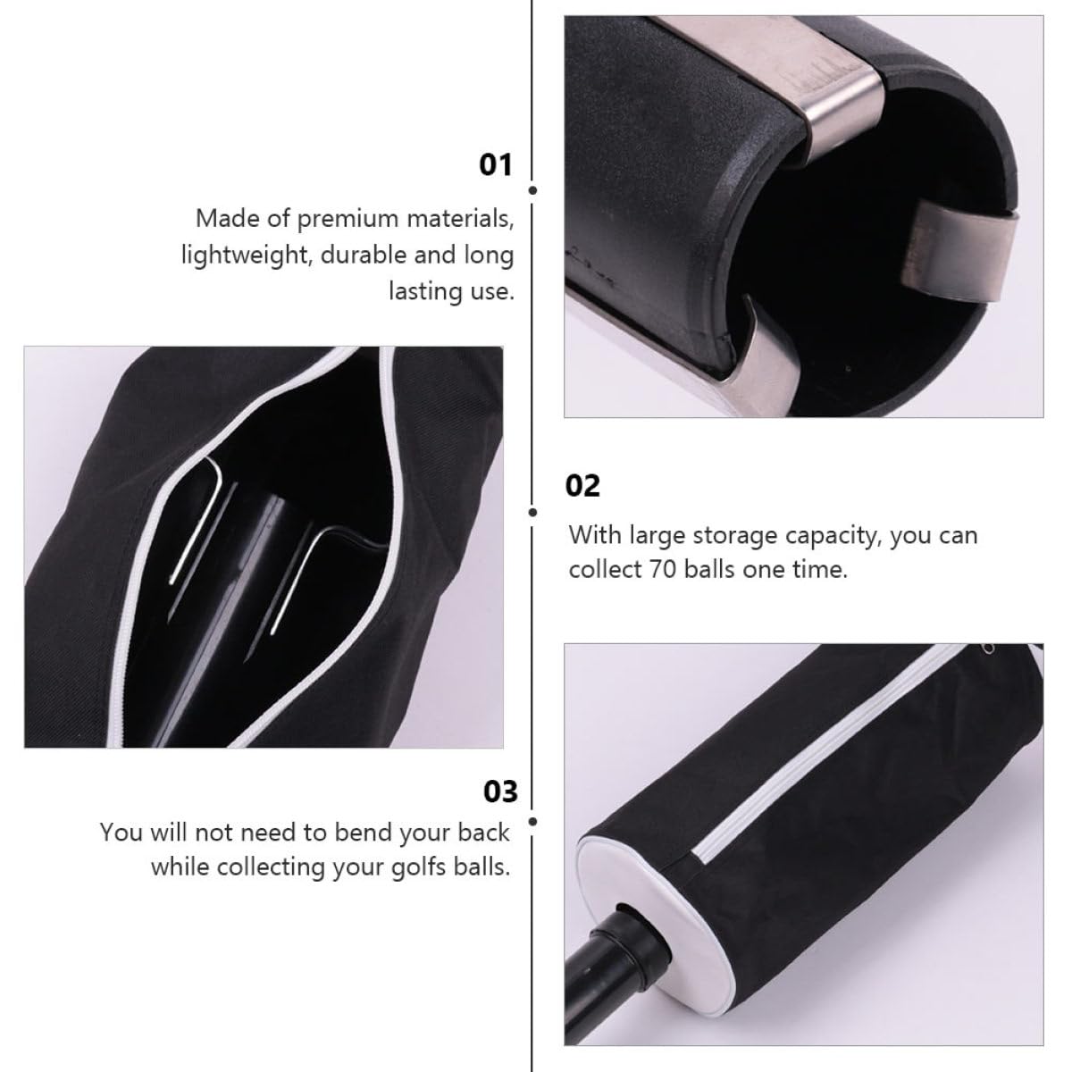 Toddmomy Recogedor de Bolas de Golf Desmontable Diseño de Cremallera, Material Abs y Nylon, Capacidad para 70 Bolas, Práctico Necesidad de Agacharse
