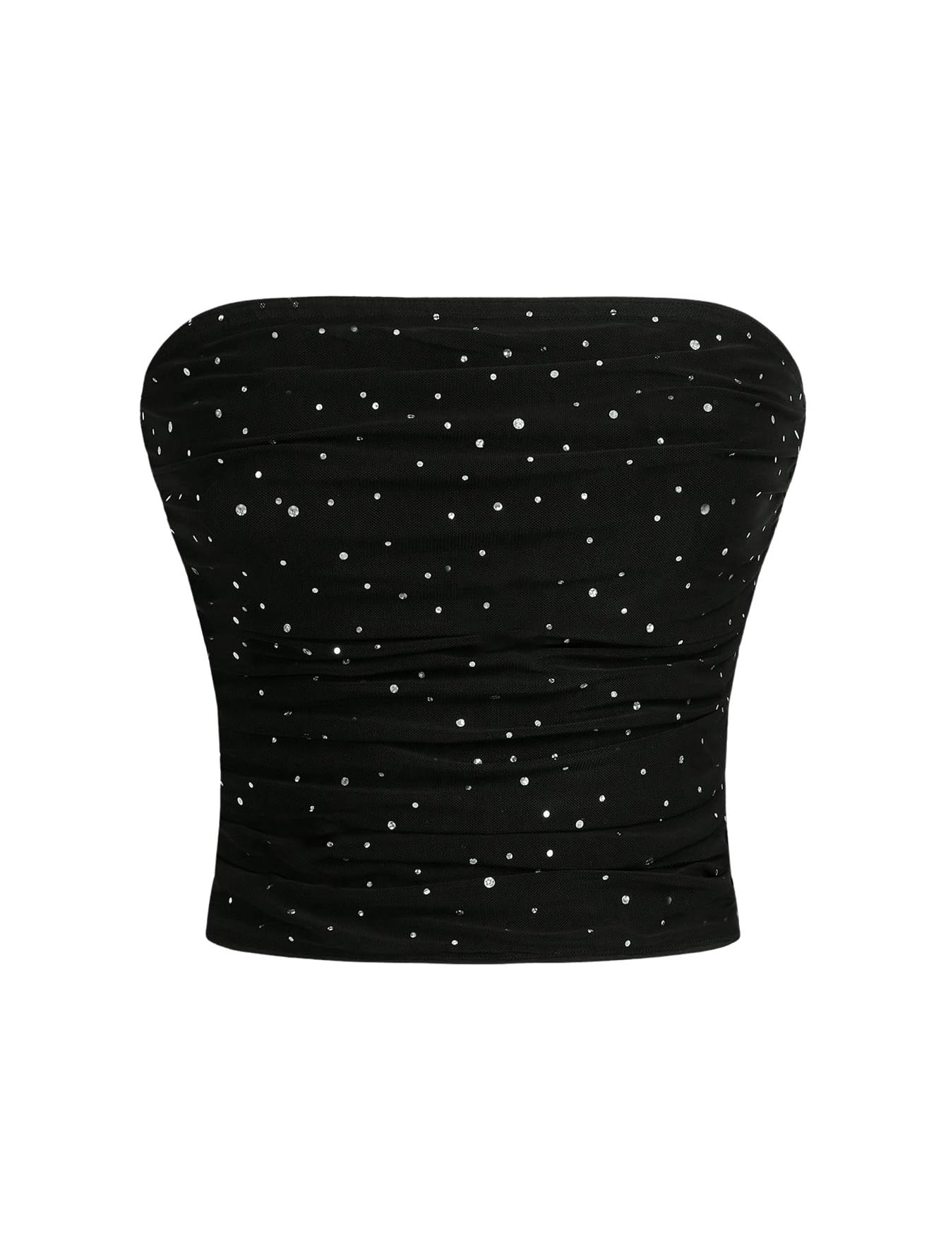SHENHE Women's Glitter Seuqin Bandeau Top Ruched Strapless Fitted Mesh Tube Party Top