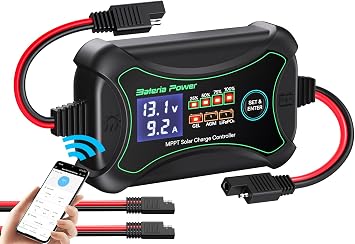 10A MPPT Wireless Solar Charge Controller with BT, Bateria Power 12 Volt Phone APP Intelligent Control Solar Regulator with LCD Display, LED Indicate Light for Gel AGM Lithium LiFePO4Sunrock 10Pro