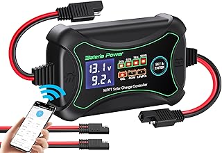 10A MPPT Solar Charge Controller with BT, Bateria Power Solar Intelligent 12 Volt Solar Regulator with LCD Display, LED Indicate Light Designed for Gel AGM Lithium LiFePO4 Battery (Sunrock 10 Pro)