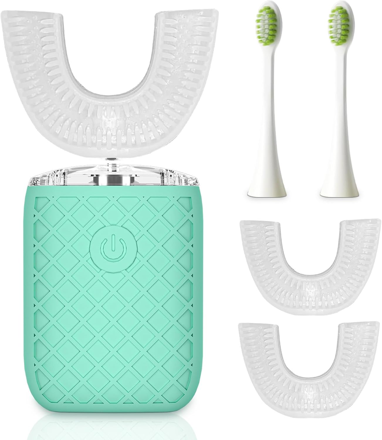 Automatic Sonic Electric Toothbrush - Adult U-Shaped Design, IPX7 Waterproof 360° Full Cleaning, Rechargeable Travel Set (Greener)