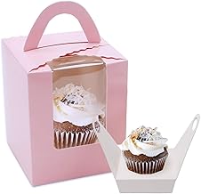 20 Pcs Single Cupcake Boxes 1 Holes with Clear Window Individual Cupcake Carrier with Handle Box For Weddings, Birthday Parties Cookies, Party Favors